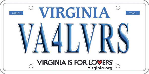 A white Virginia license plate reading VA4LVRS