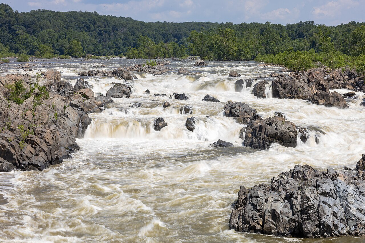 White water rushing over rocks at Great Falls