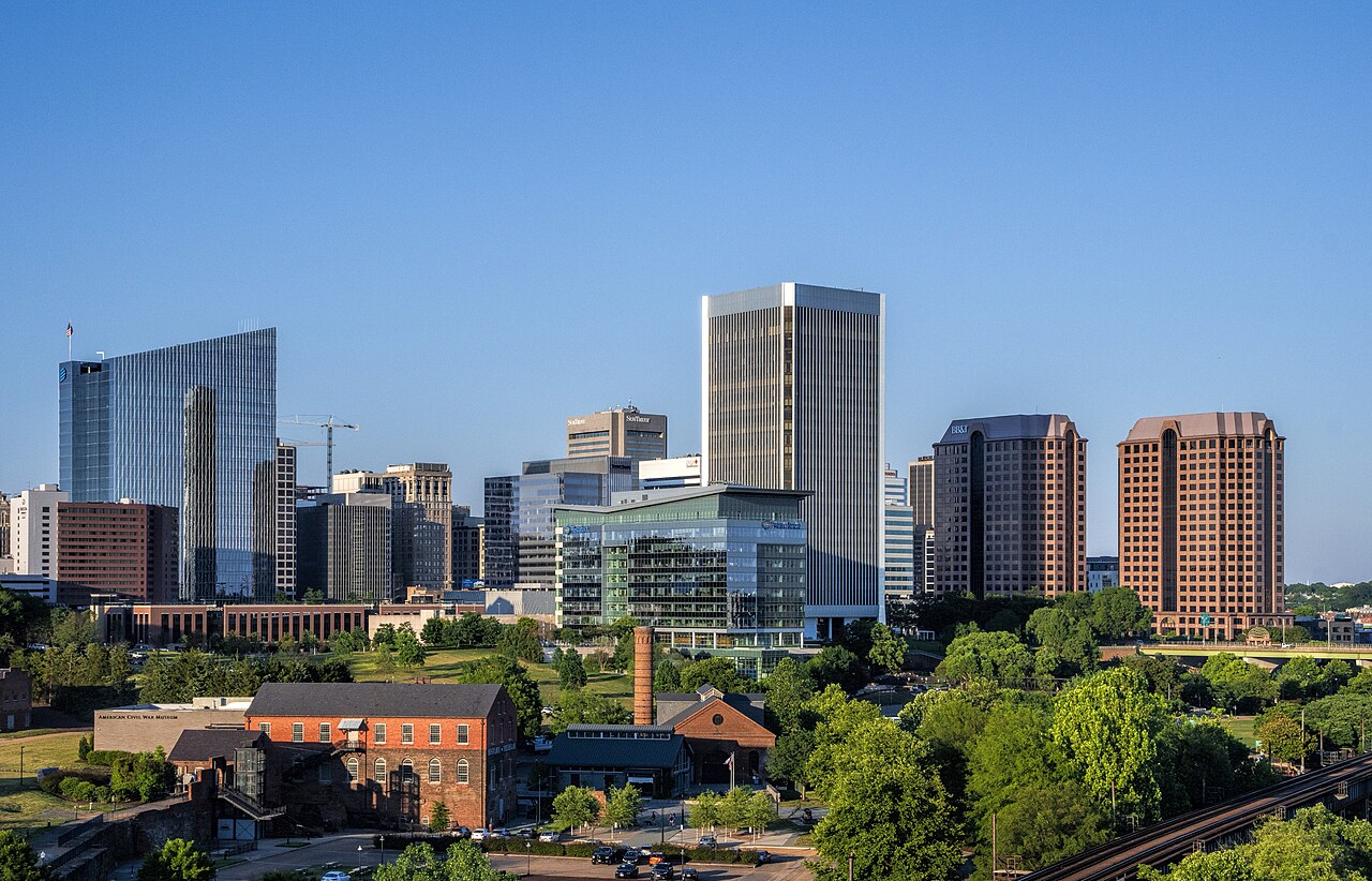 The Richmond skyline under a blue sky